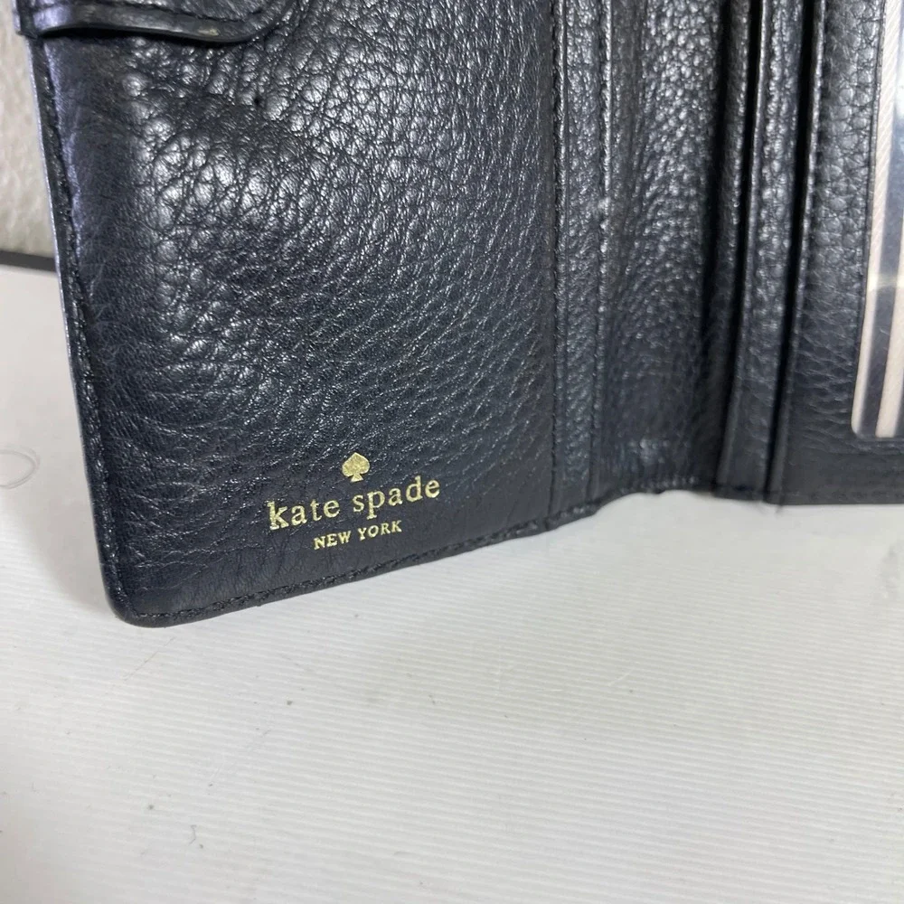 Kate Spade New York Black Pebbled Leather Bifold Continental Slim Wallet